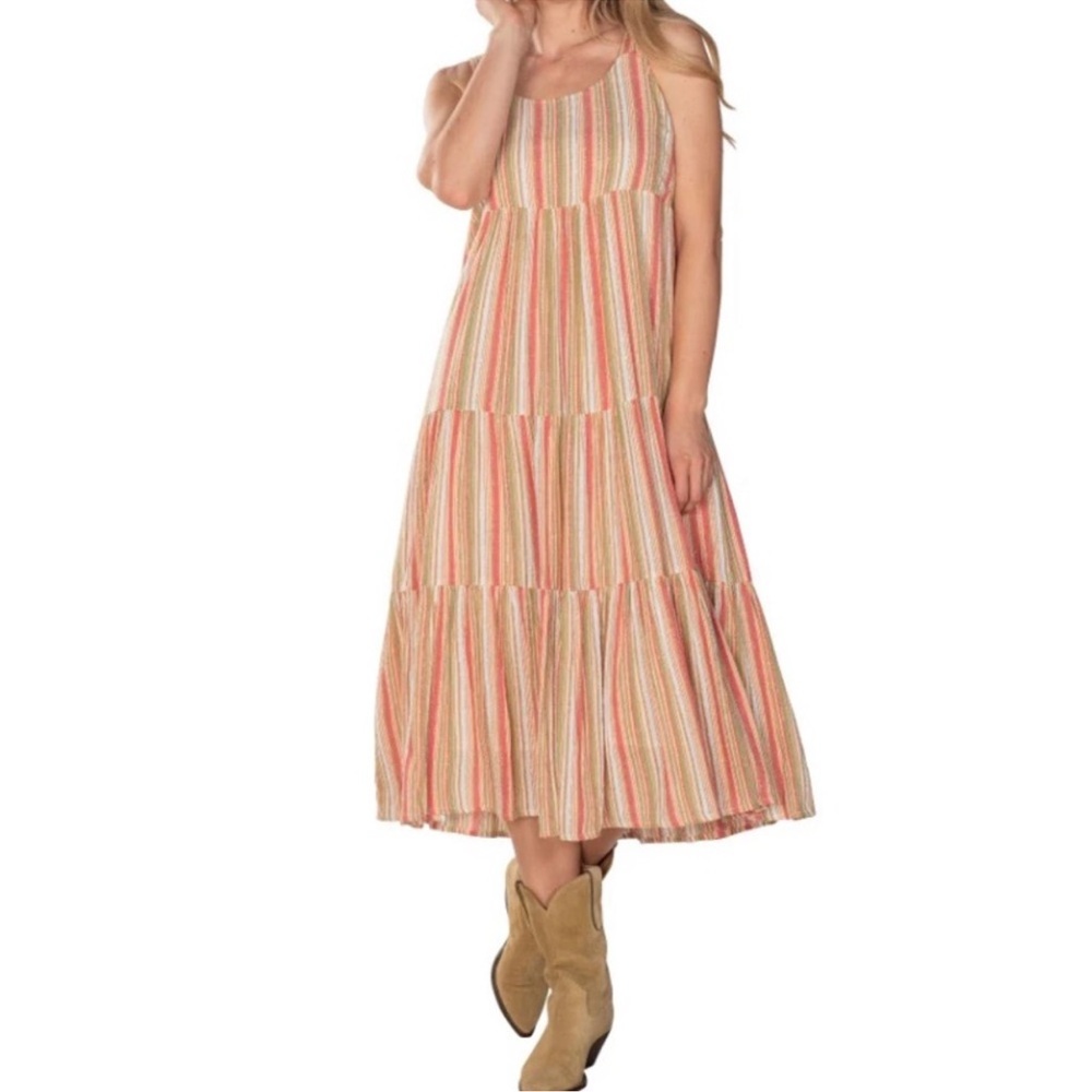 Linda Anderson Summer Sparkle Tiered Ruffle‎ Multi Colored Midi Maxi Sundress XL